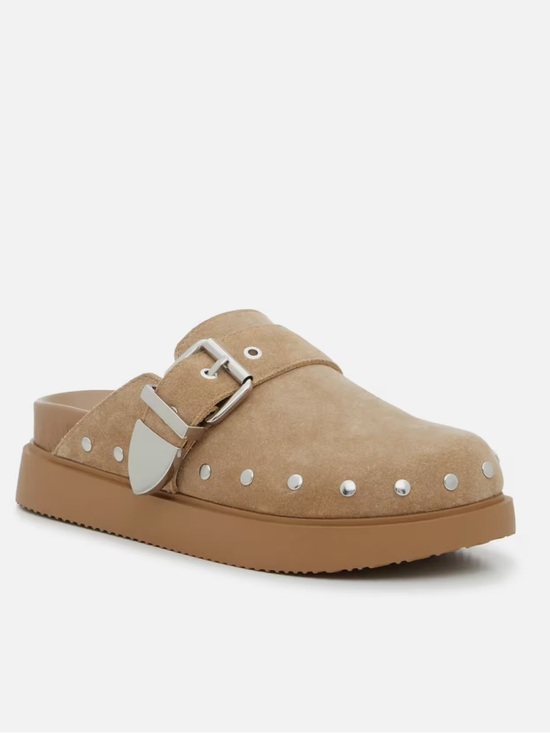 Steve Madden Shoes - Steve Madden Tan Suede Studded Buckle Clog Mule
